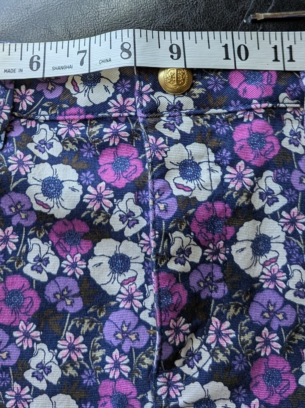 Talbots Purple Floral Mini Skirt with Gold Buttons - Picture 5 of 7